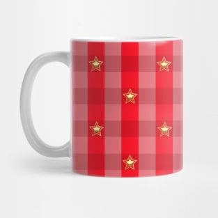 Red and pink plaid with gold stars Mug